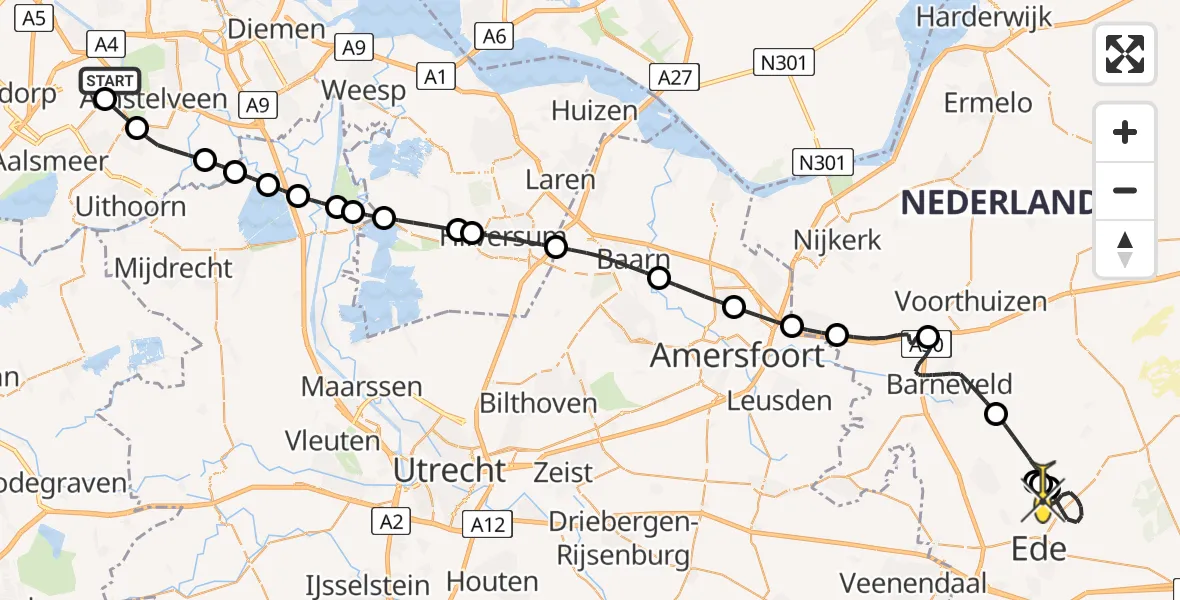 Routekaart van de vlucht: Politieheli naar Ede, Mr. Jac. Takkade