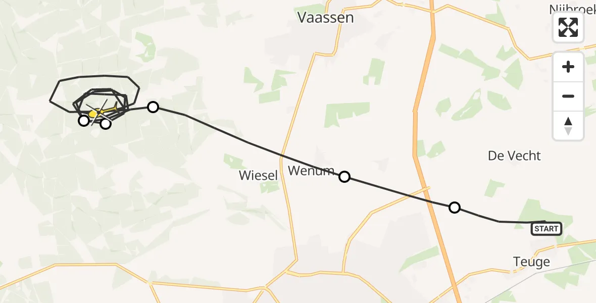 Routekaart van de vlucht: Politieheli naar Vaassen, Tiendijkenseweg