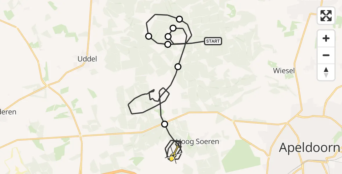 Routekaart van de vlucht: Politieheli naar Hoog Soeren, Elspeterweg