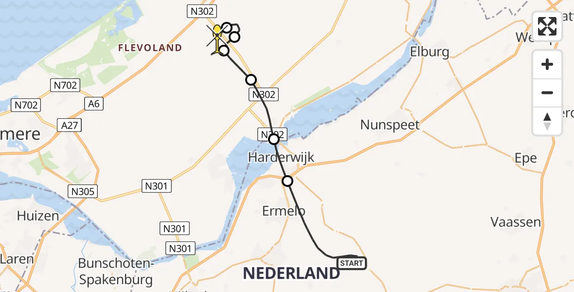 Routekaart van de vlucht: Politiehelikopter naar Lelystad Airport, Garderenseweg