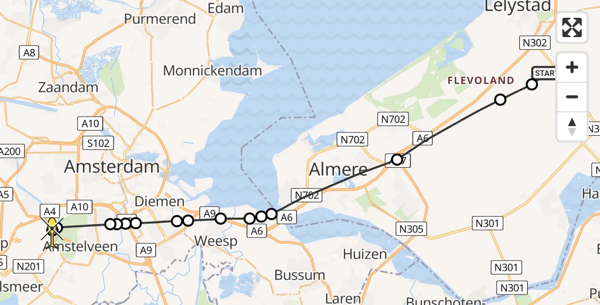 Routekaart van de vlucht: Politieheli naar Schiphol, Talingweg