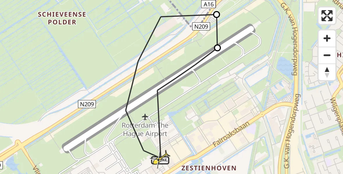 Routekaart van de vlucht: Lifeliner 2 naar Rotterdam The Hague Airport, A16 Rotterdam