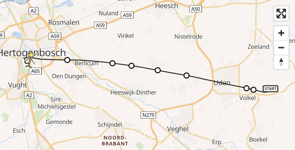 Routekaart van de vlucht: Lifeliner 3 naar 's-Hertogenbosch, Zeelandsedijk