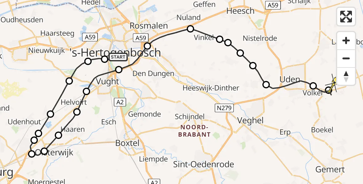 Routekaart van de vlucht: Lifeliner 3 naar Vliegbasis Volkel, Pelgrimspad 2