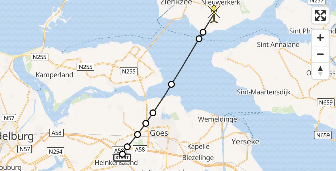 Routekaart van de vlucht: Lifeliner 2 naar Ouwerkerk, Lamoenweg