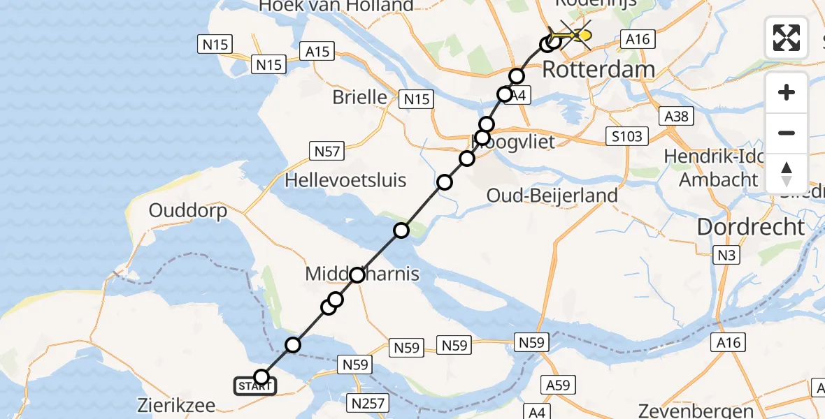 Routekaart van de vlucht: Lifeliner 2 naar Rotterdam The Hague Airport, Dillingsweg