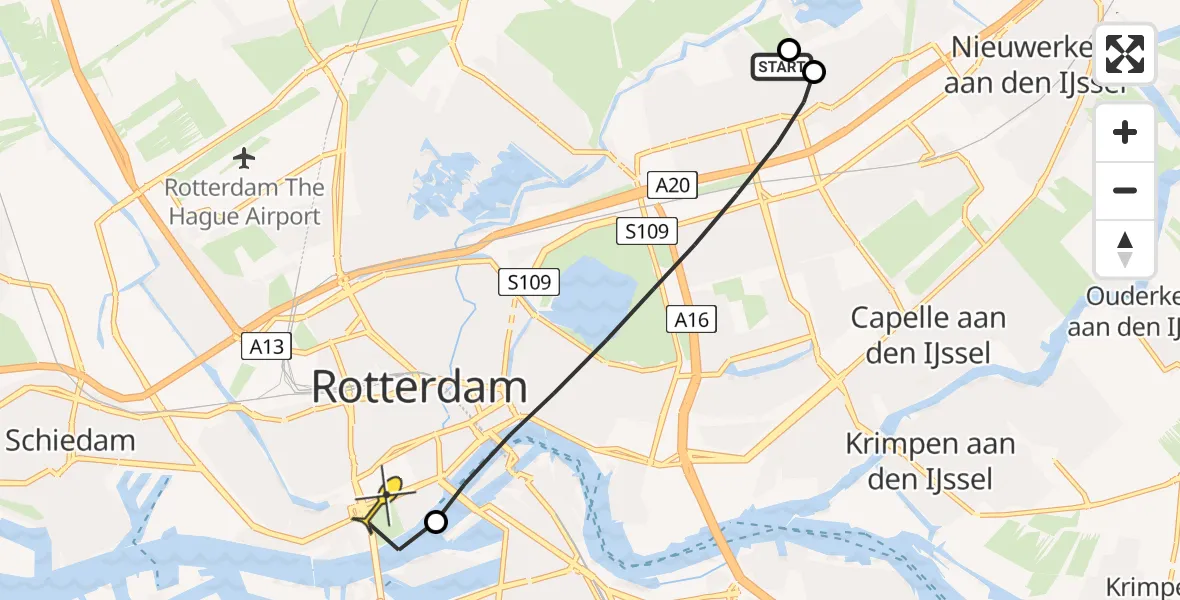 Routekaart van de vlucht: Lifeliner 2 naar Erasmus MC, President Wilsonweg