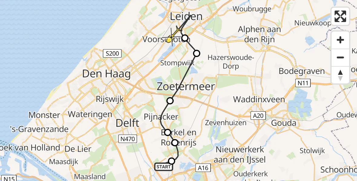 Routekaart van de vlucht: Politiehelikopter naar Voorschoten, Bovendijk