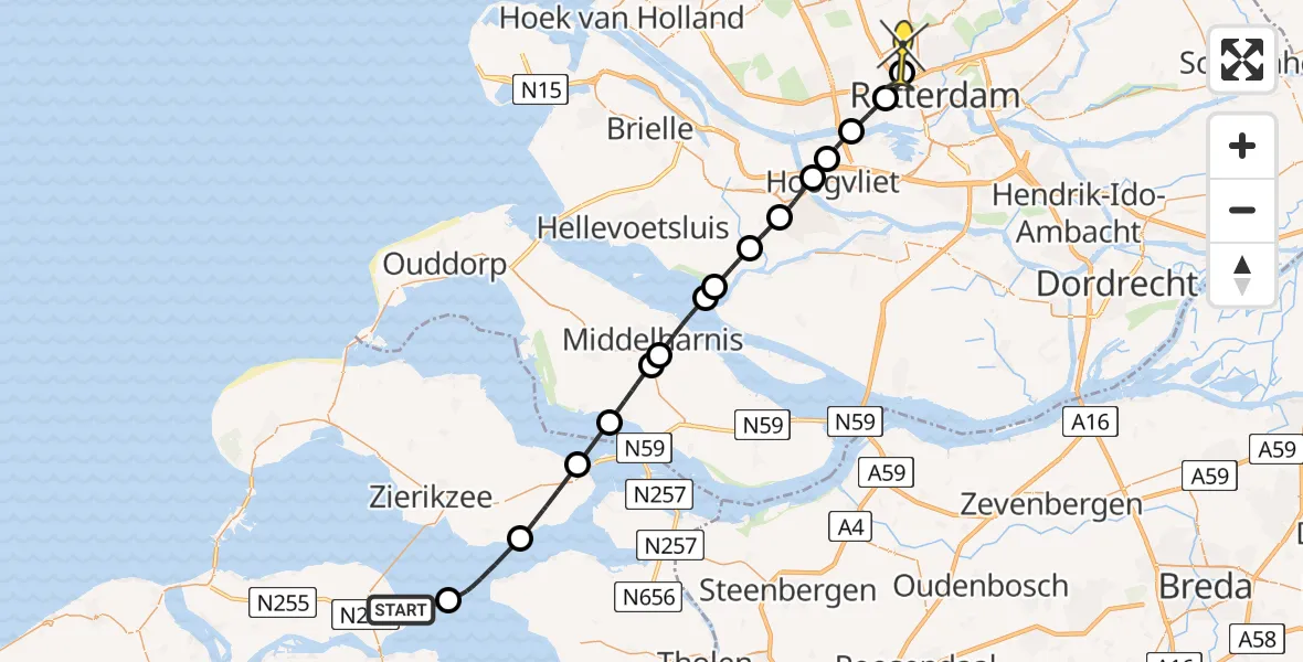 Routekaart van de vlucht: Lifeliner 2 naar Rotterdam The Hague Airport, Veerhaven