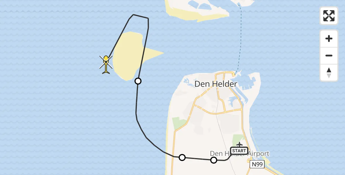 Routekaart van de vlucht: Kustwachthelikopter naar Den Hoorn, Luchthavenweg