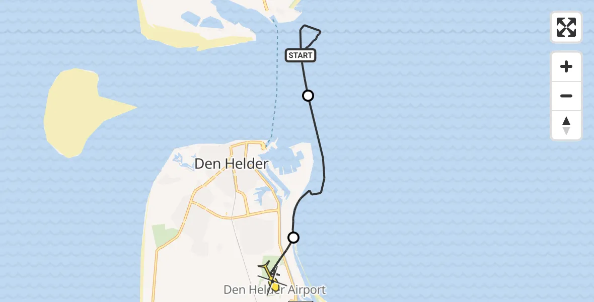 Routekaart van de vlucht: Kustwachthelikopter naar Vliegveld De Kooy, Veerhaven