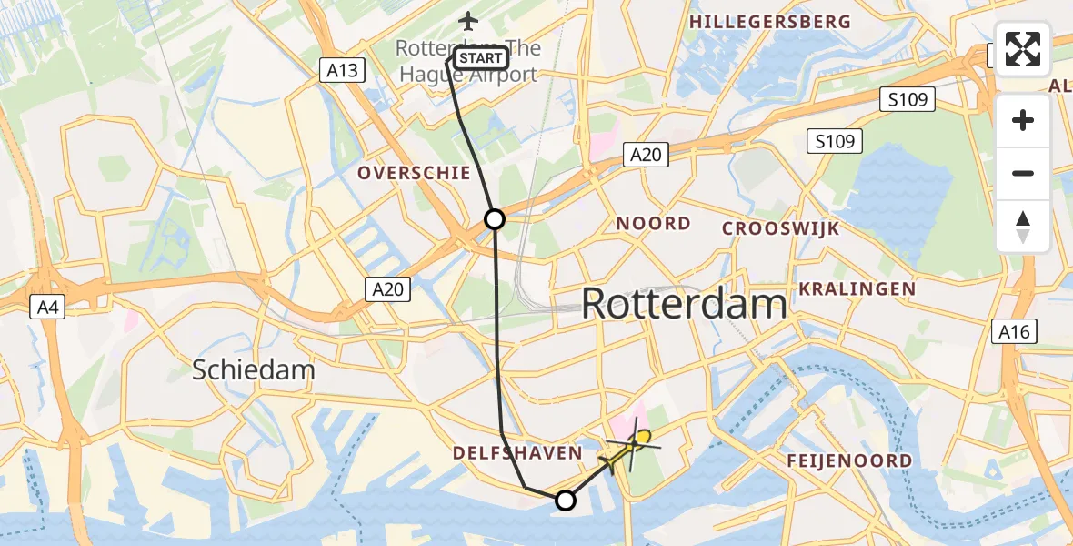 Routekaart van de vlucht: Lifeliner 2 naar Erasmus MC, Van der Duijn van Maasdamweg