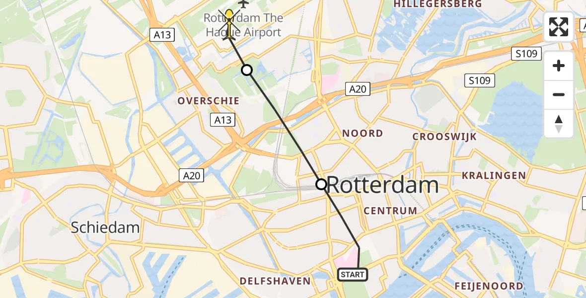 Routekaart van de vlucht: Lifeliner 2 naar Rotterdam The Hague Airport, Van Speykstraat