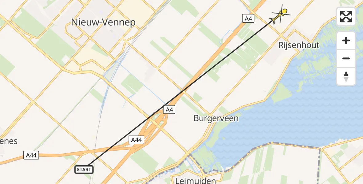 Routekaart van de vlucht: Politiehelikopter naar Rijsenhout, Bennebroekerweg
