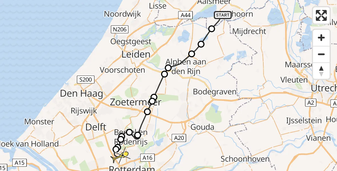 Routekaart van de vlucht: Politieheli naar Rotterdam The Hague Airport, Jaagpad