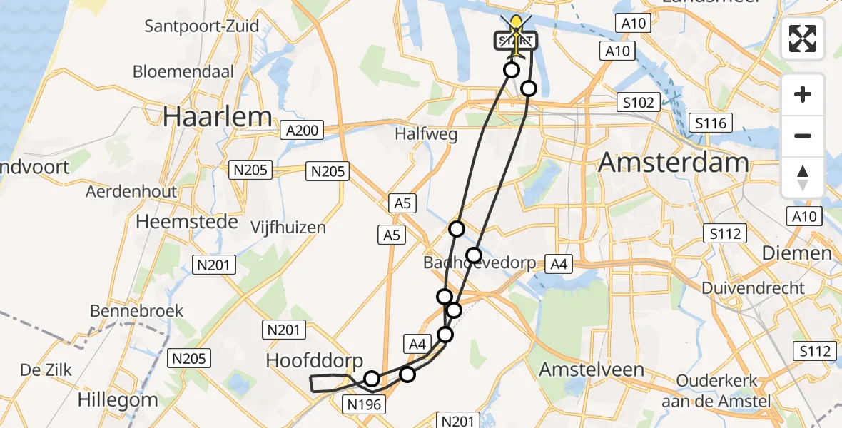 Routekaart van de vlucht: Lifeliner 1 naar Amsterdam Heliport, Maltaweg