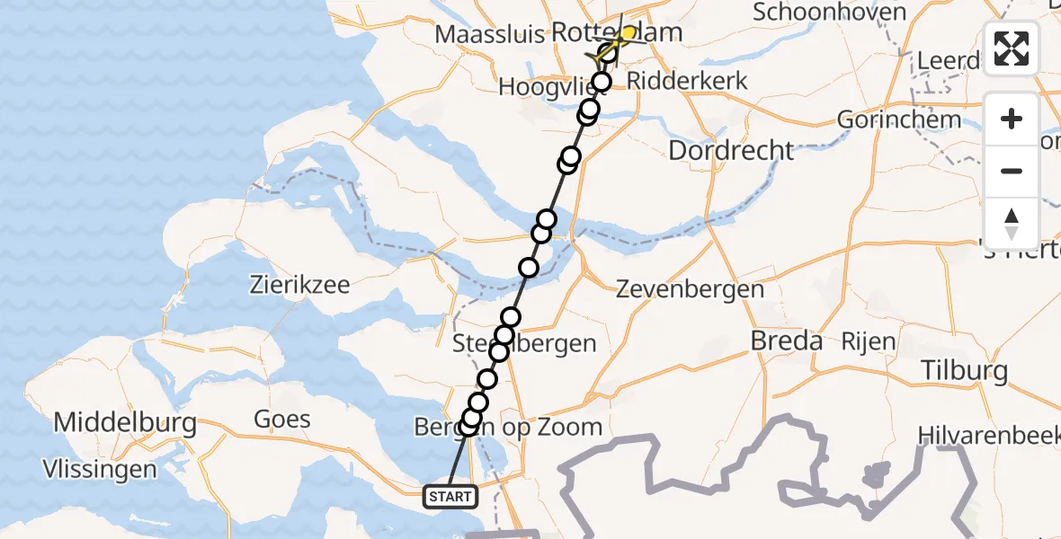 Routekaart van de vlucht: Lifeliner 2 naar Erasmus MC, Tweedeweg