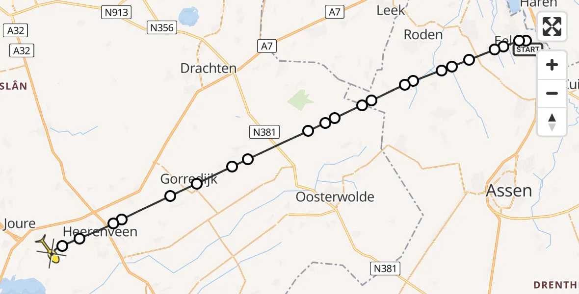 Routekaart van de vlucht: Lifeliner 4 naar Sintjohannesga, Oosterbroek