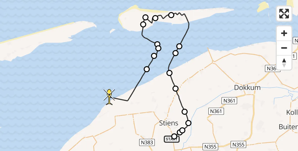 Routekaart van de vlucht: Ambulanceheli naar St.-Annaparochie, Koarnjumer Feart