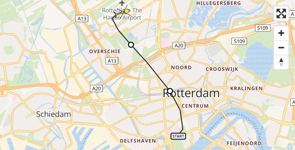 Routekaart van de vlucht: Lifeliner 2 naar Rotterdam The Hague Airport, Westersingel