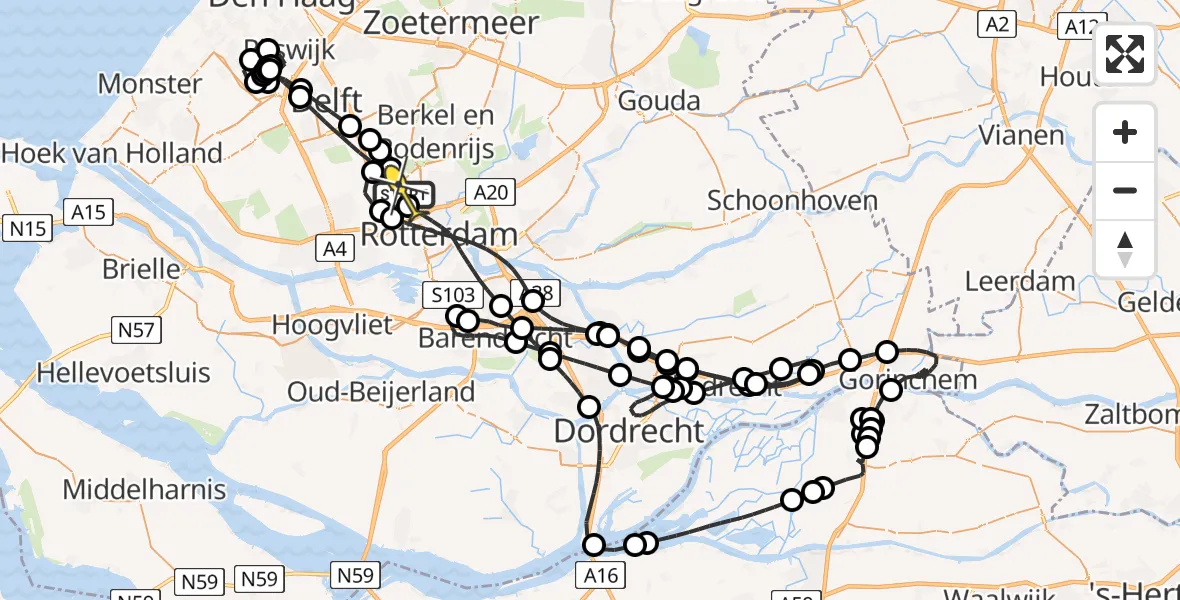 Routekaart van de vlucht: Politieheli naar Rotterdam The Hague Airport, Hofweg