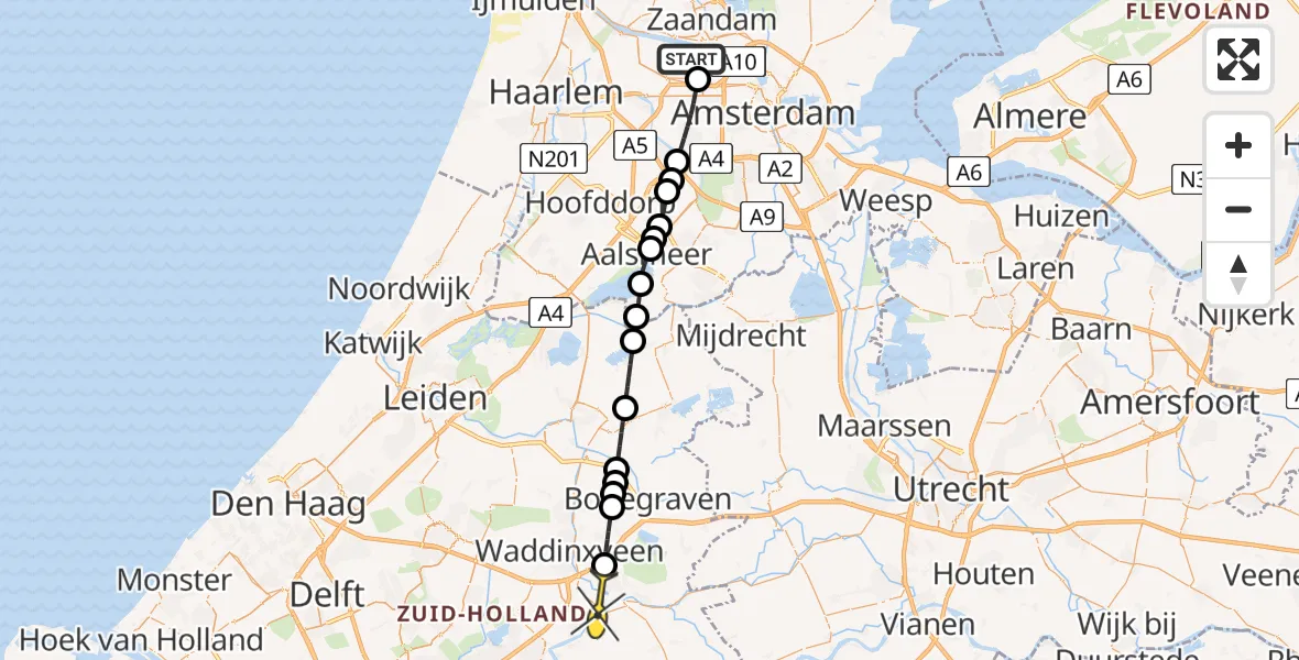 Routekaart van de vlucht: Lifeliner 1 naar Gouda, Corsicaweg