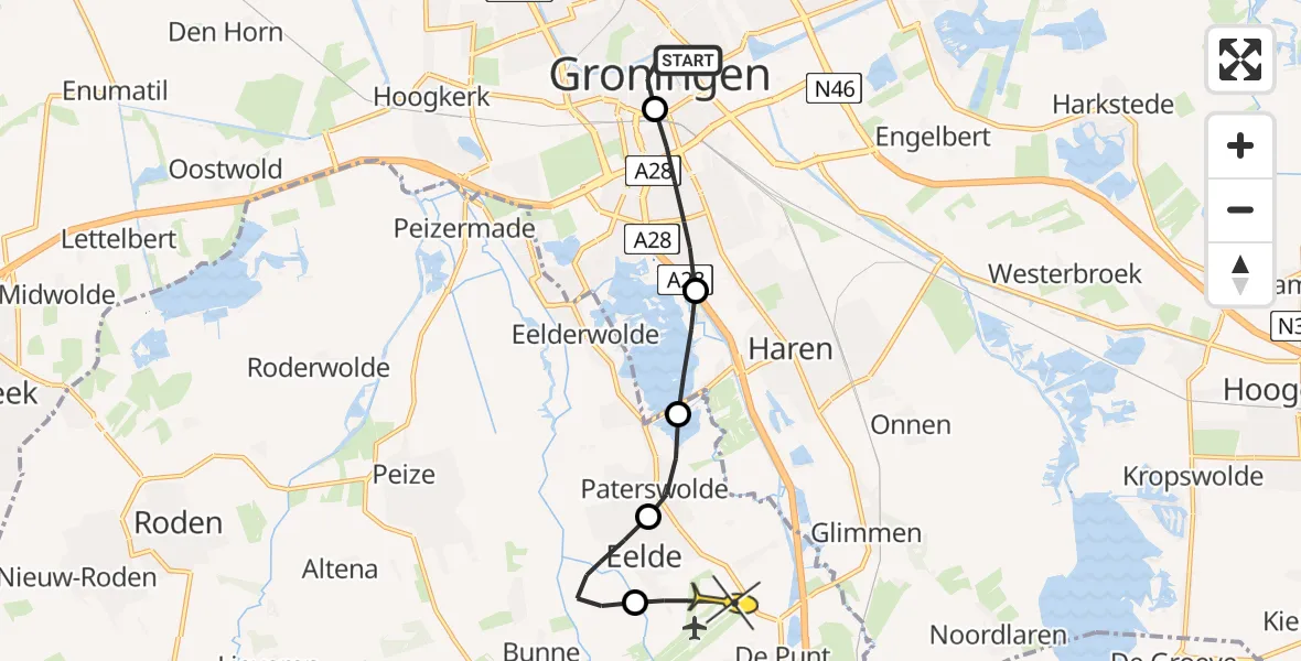 Routekaart van de vlucht: Lifeliner 4 naar Groningen Airport Eelde, Soephuisstraatje