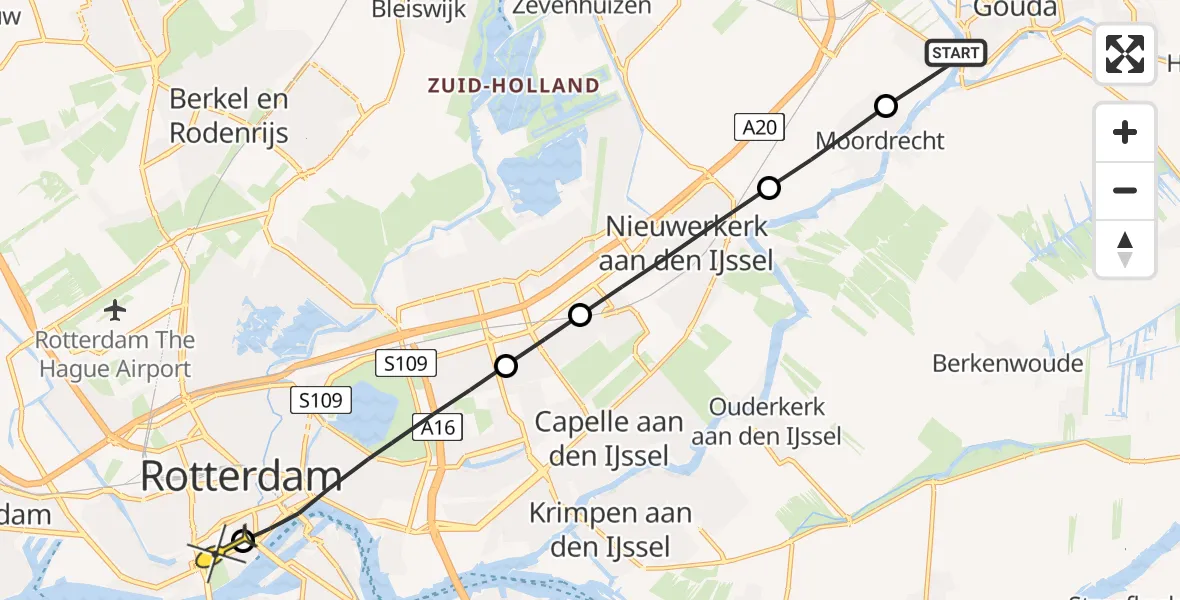 Routekaart van de vlucht: Lifeliner 1 naar Erasmus MC, Oosteinde