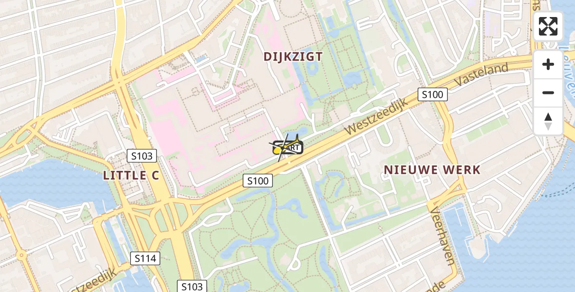 Routekaart van de vlucht: Lifeliner 1 naar Erasmus MC, Westzeedijk