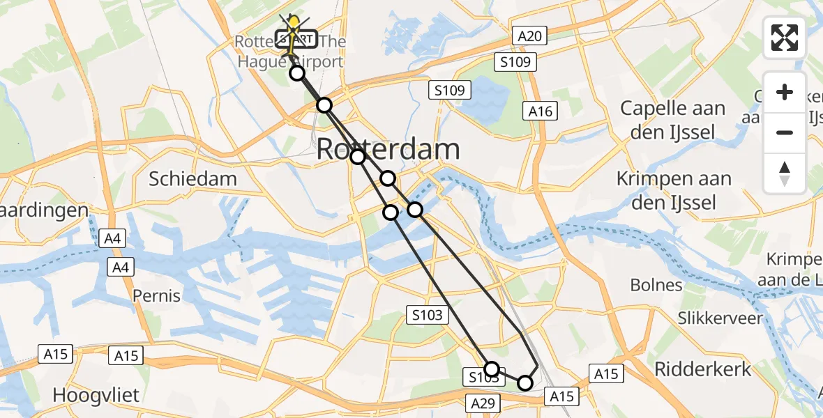 Routekaart van de vlucht: Lifeliner 2 naar Rotterdam The Hague Airport, Terletweg