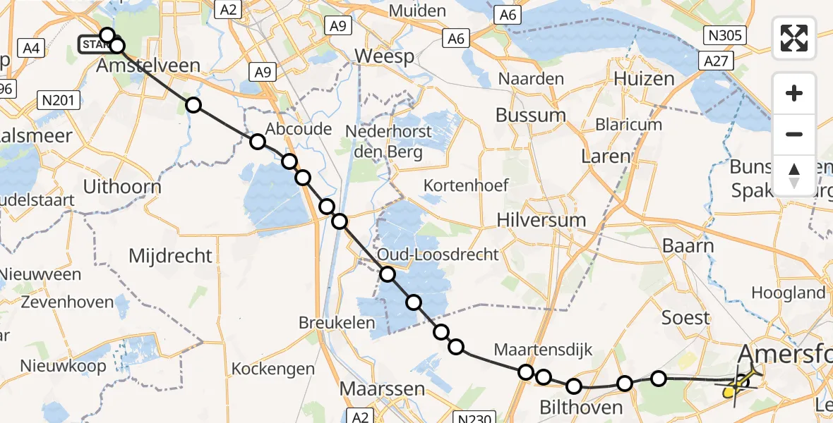 Routekaart van de vlucht: Politieheli naar Amersfoort, Nieuwemeerdijk