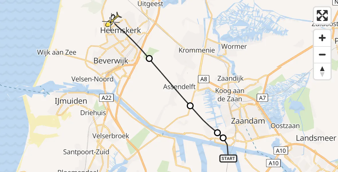 Routekaart van de vlucht: Lifeliner 1 naar Heemskerk, Hoofdtocht