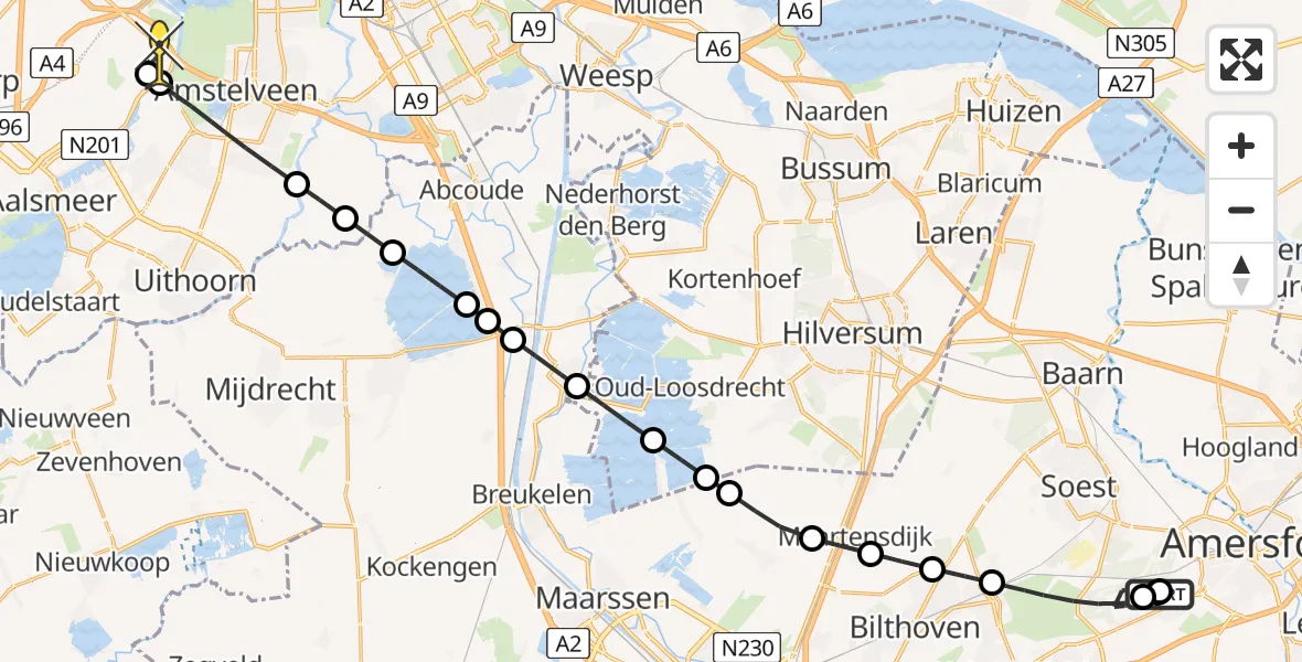 Routekaart van de vlucht: Politieheli naar Schiphol, Barchman Wuytierslaan