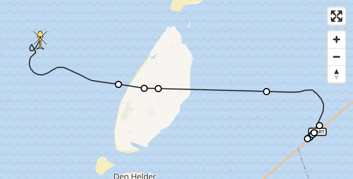 Routekaart van de vlucht: Kustwachthelikopter naar Noorderhaven