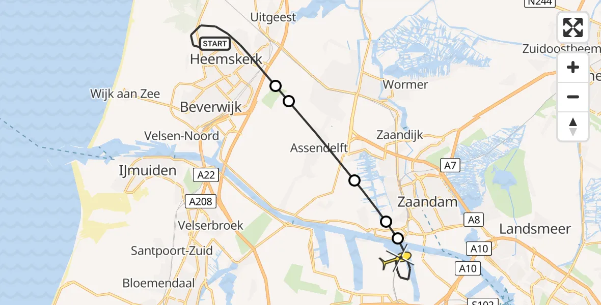 Routekaart van de vlucht: Lifeliner 1 naar Amsterdam Heliport, Wentweg