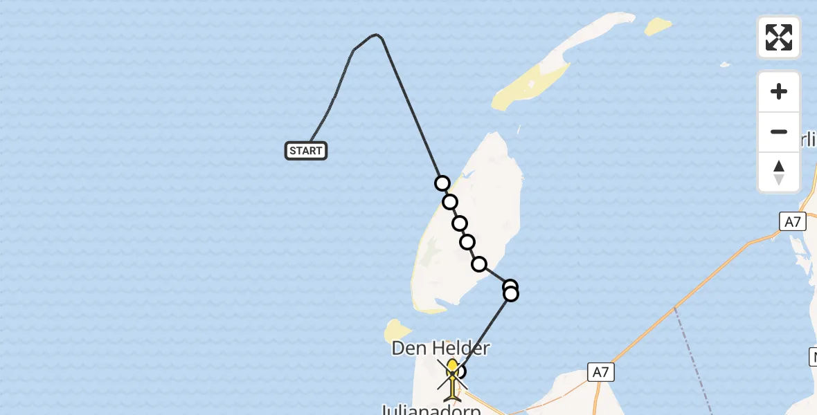 Routekaart van de vlucht: Kustwachthelikopter naar Vliegveld De Kooy, Luchthavenweg