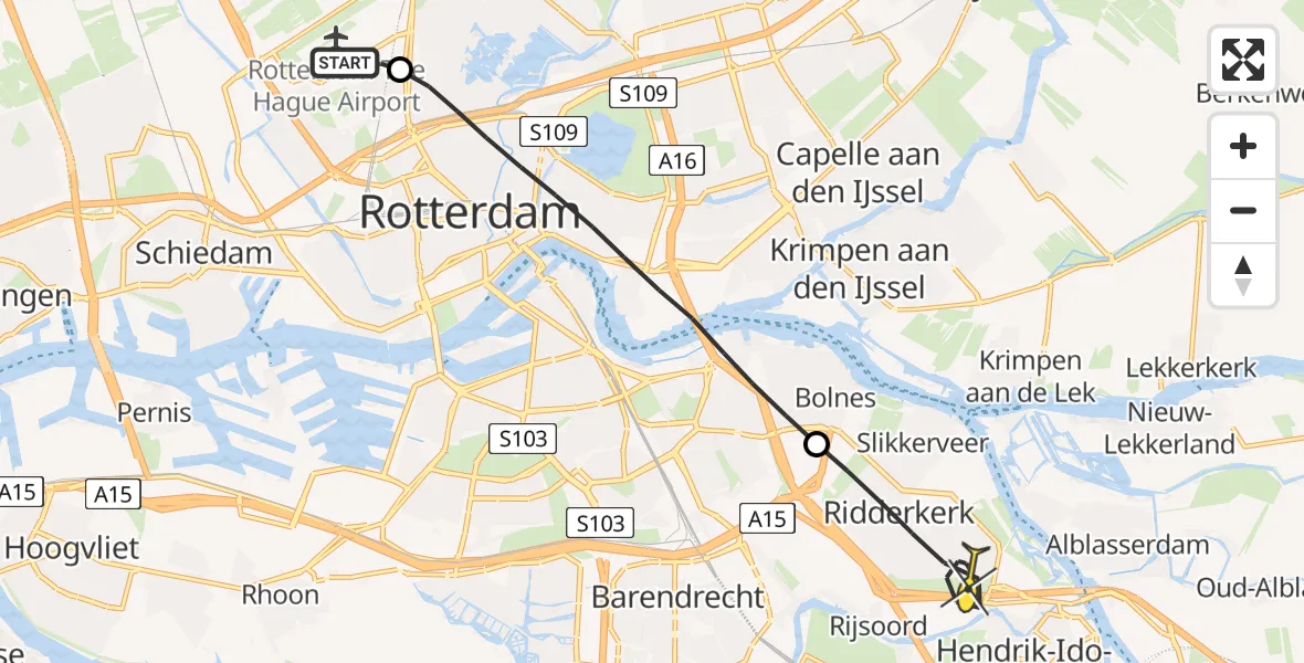 Routekaart van de vlucht: Lifeliner 2 naar Ridderkerk, Brandenburgbaan