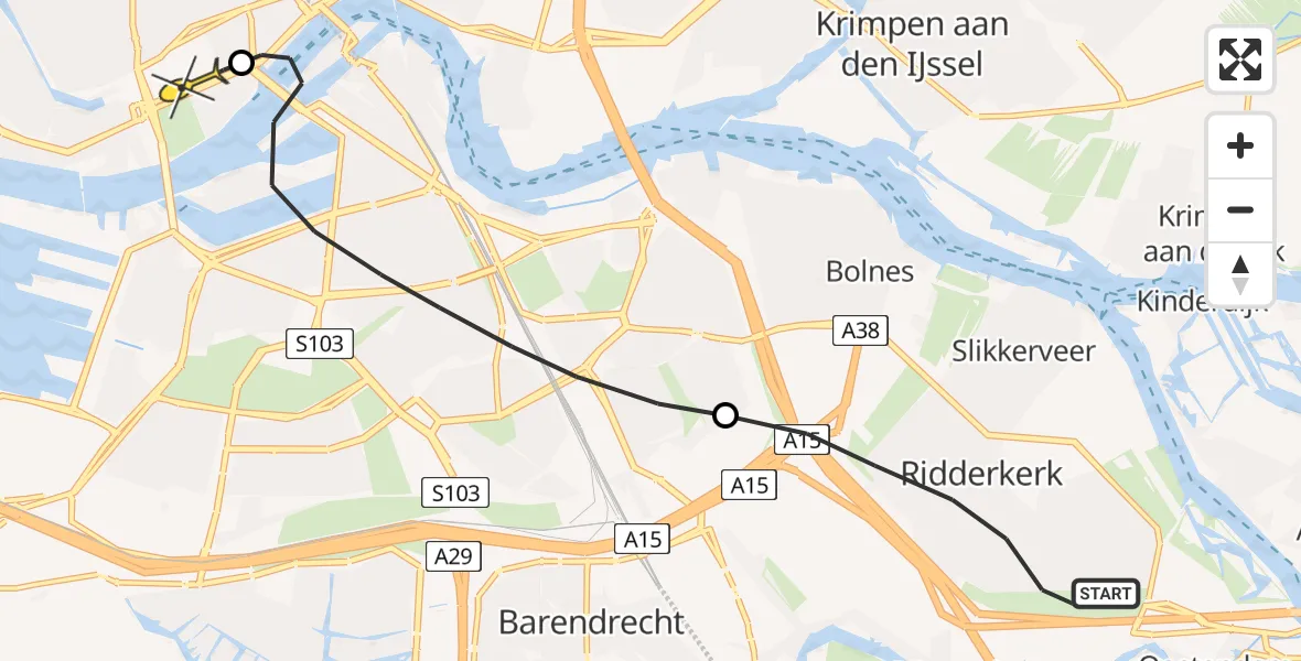 Routekaart van de vlucht: Lifeliner 2 naar Erasmus MC, Bellamystraat