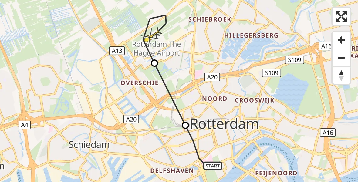 Routekaart van de vlucht: Lifeliner 2 naar Rotterdam The Hague Airport, Jan Porcellisstraat