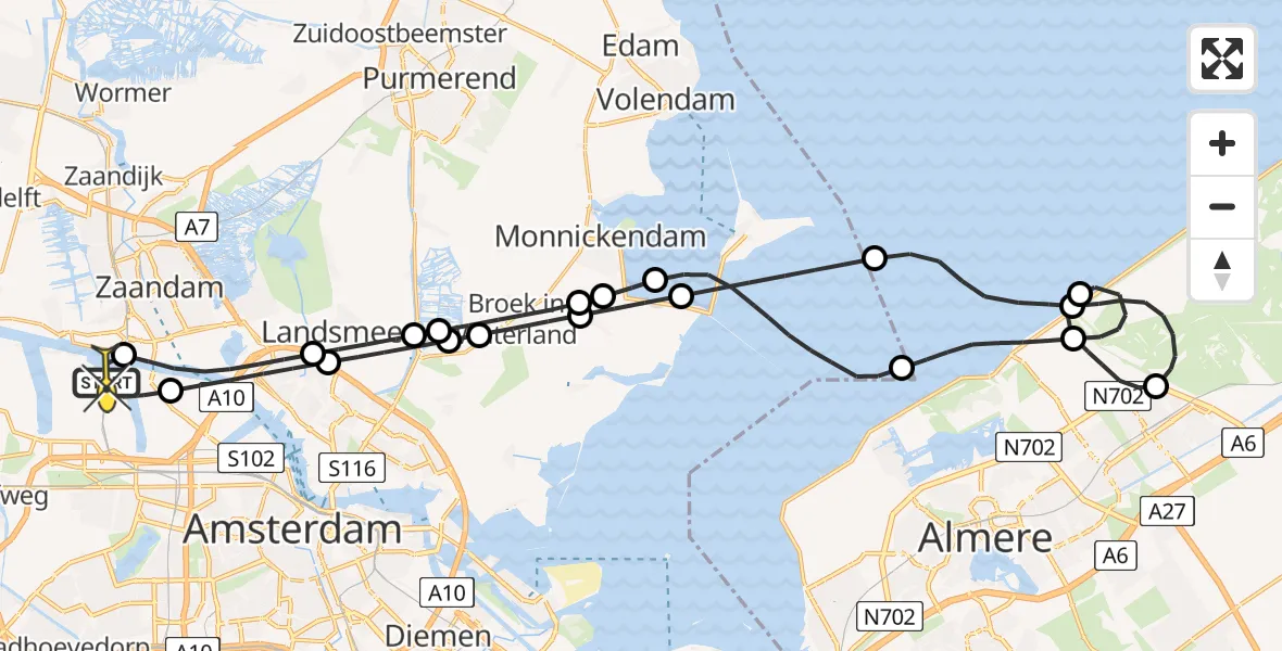 Routekaart van de vlucht: Lifeliner 1 naar Amsterdam Heliport, Kajuitpad