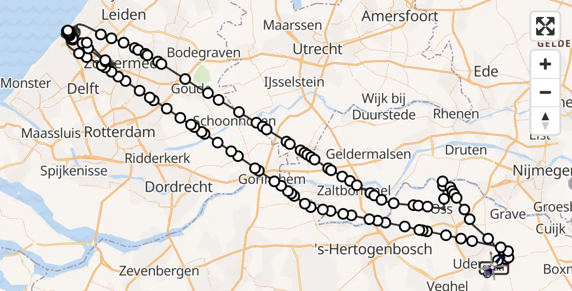 Vluchtroute Politiehelikopter van Vliegbasis Volkel naar Vliegbasis Volkel
