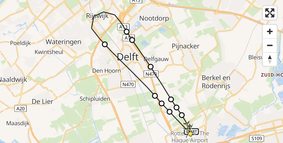 Routekaart van de vlucht: Lifeliner 2 naar Rotterdam The Hague Airport, Huys ter Nieuburchlaan