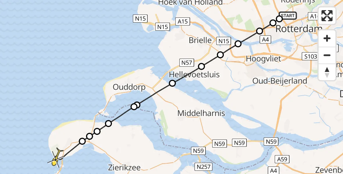 Routekaart van de vlucht: Lifeliner 2 naar Burgh-Haamstede, Vliegveldweg