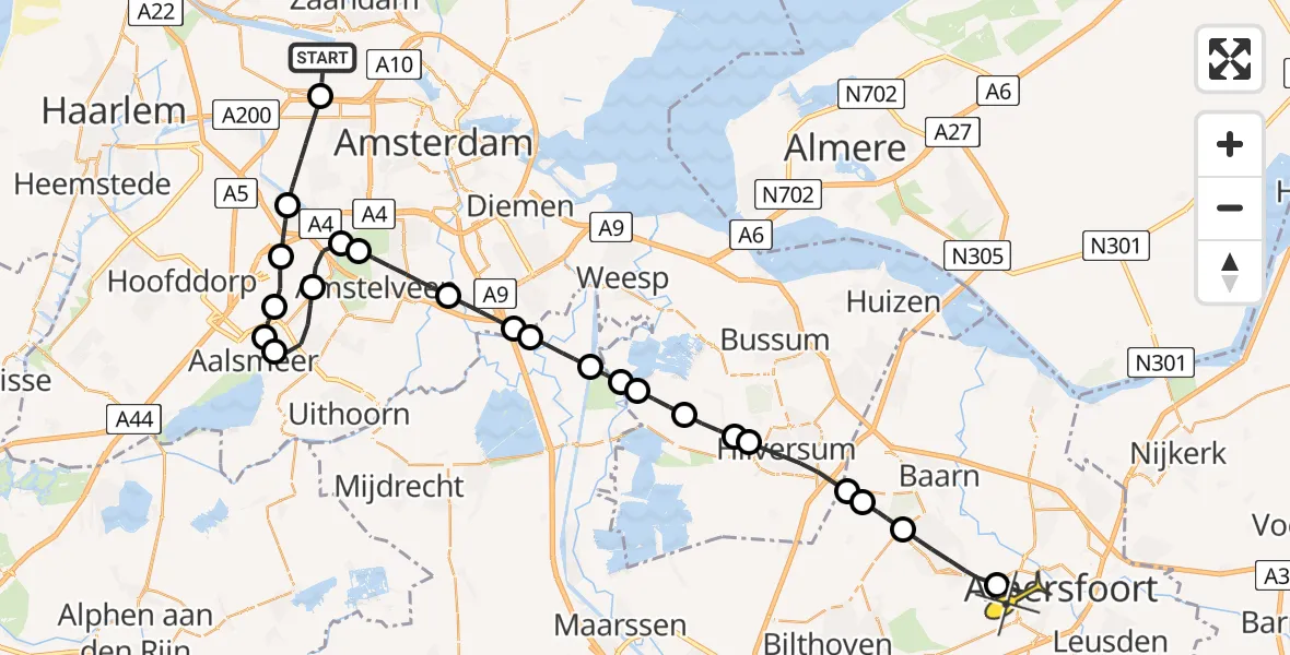 Routekaart van de vlucht: Lifeliner 1 naar Amersfoort, Hornweg