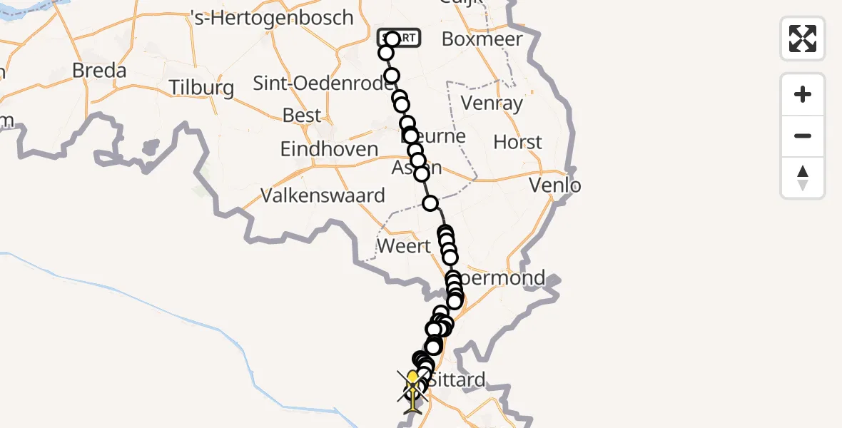 Routekaart van de vlucht: Politieheli naar Zeelandsedijk