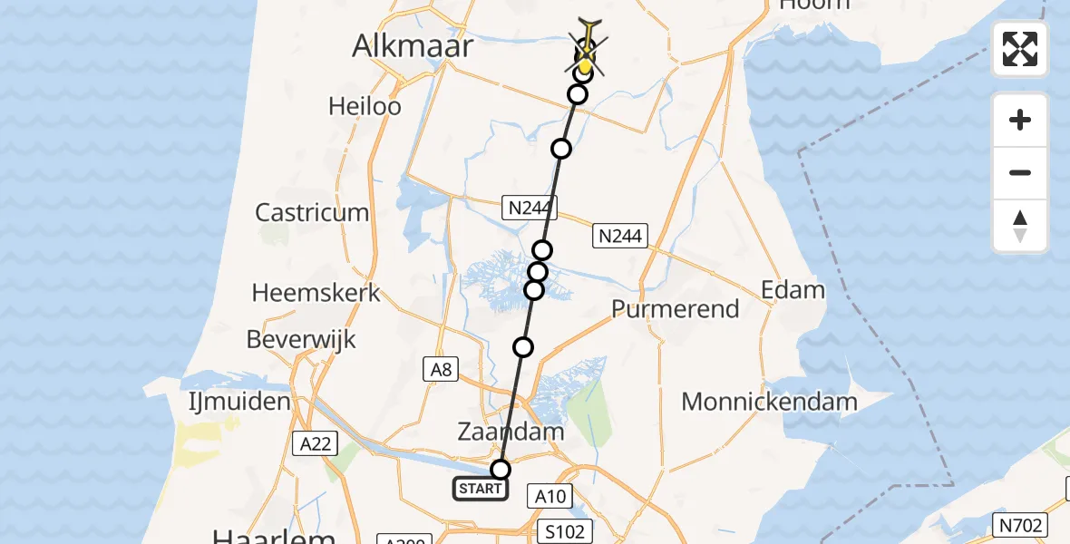 Routekaart van de vlucht: Lifeliner 1 naar Ursem, Westhavenweg