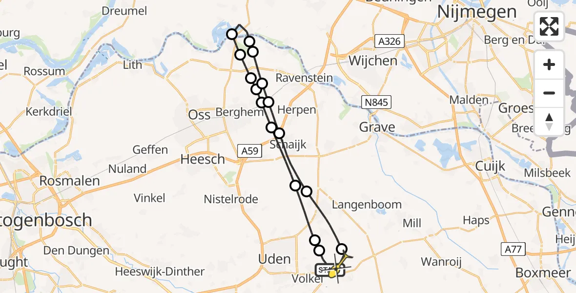 Routekaart van de vlucht: Lifeliner 3 naar Vliegbasis Volkel, Zeelandsedijk