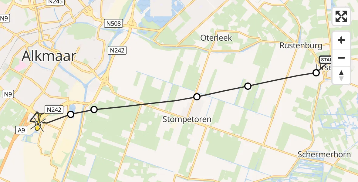 Routekaart van de vlucht: Lifeliner 1 naar Alkmaar, Ursemmerweg