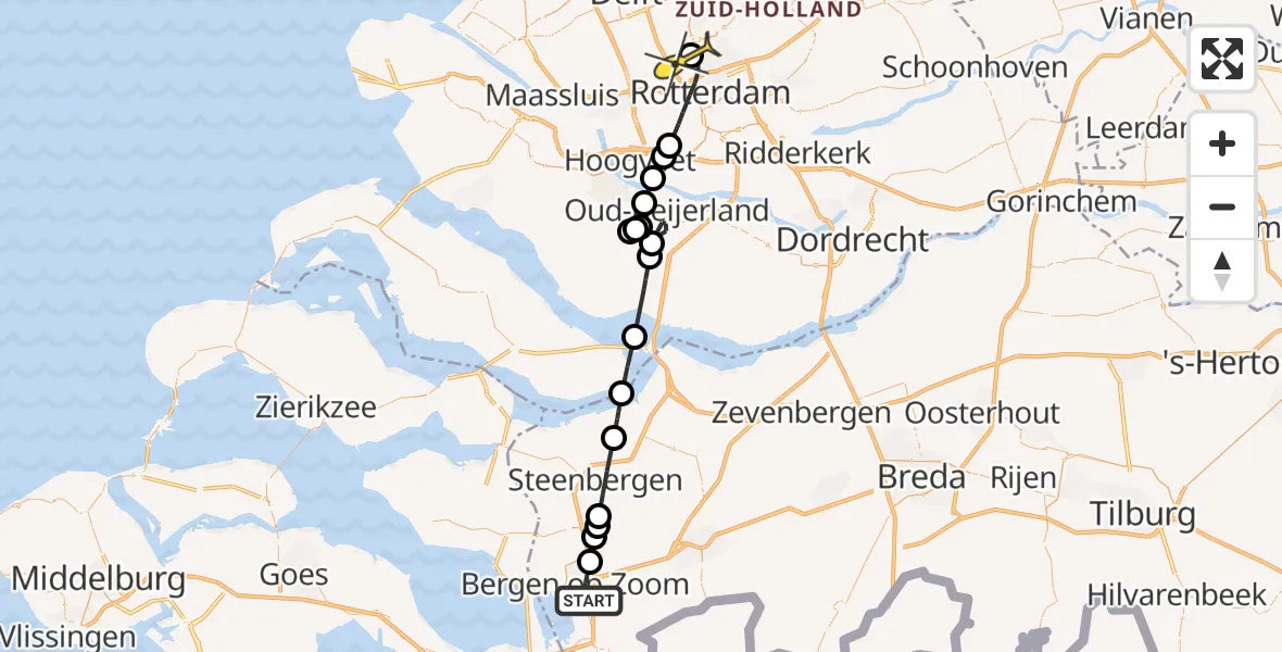 Routekaart van de vlucht: Lifeliner 2 naar Rotterdam The Hague Airport, Plataanstraat