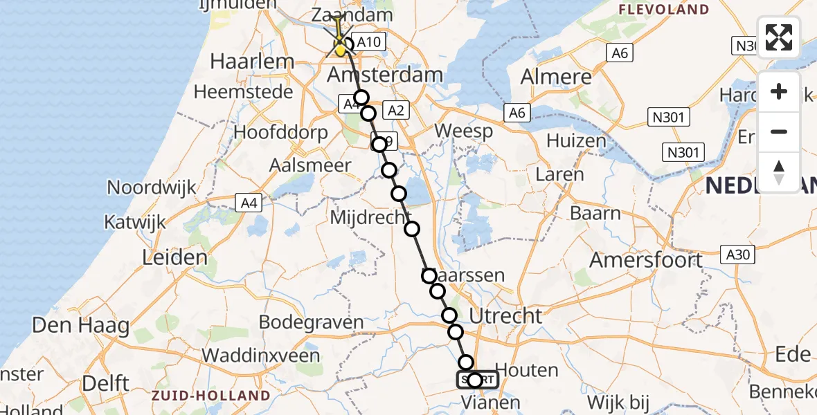 Routekaart van de vlucht: Lifeliner 1 naar Amsterdam Heliport, Nova Zemblastraat